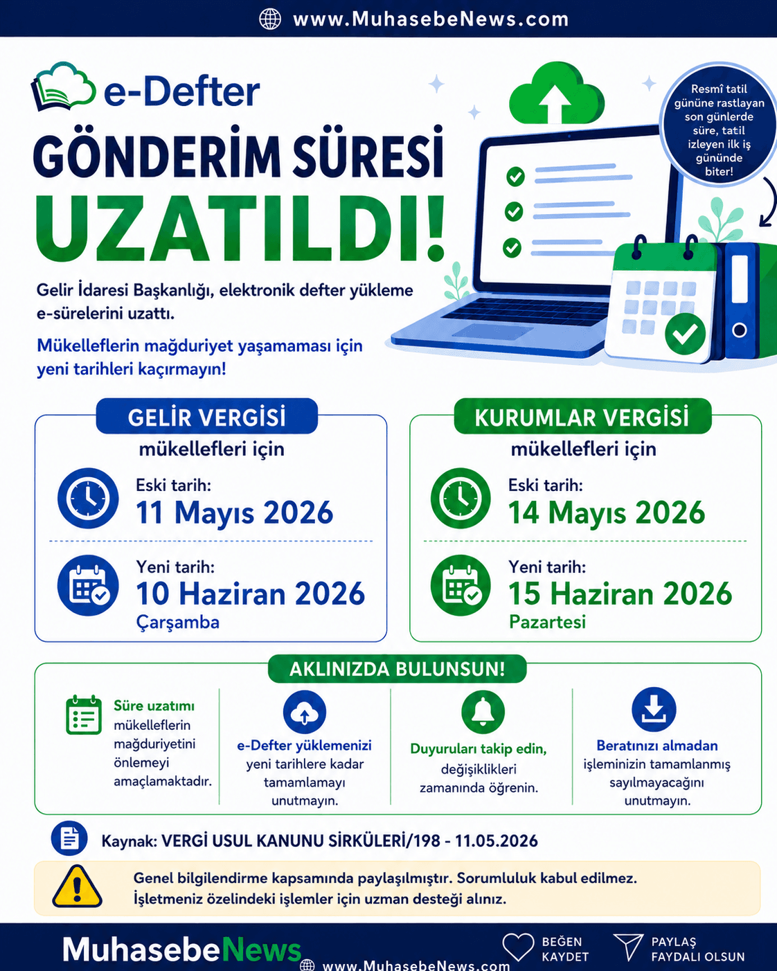 e-Defter Gönderim Süresi Uzatıldı!